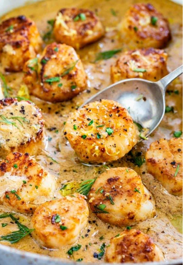 Pan-Seared Scallops with Lemon Garlic Sauce – Brekcel Recipe